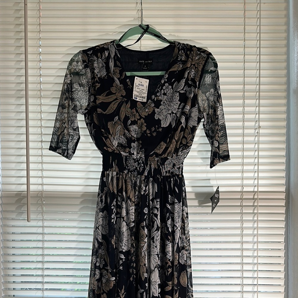 Floral Dark Blue Dress